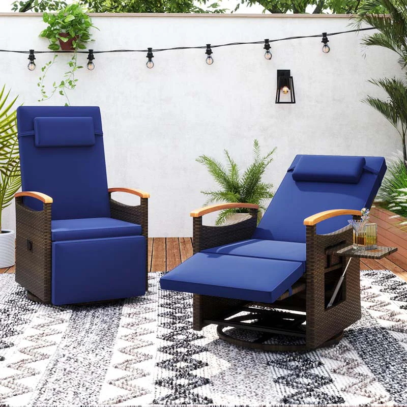 Eletriclife Patio Rattan 360° Swivel Recliner Chair with Adjustable Backrest and Footrest