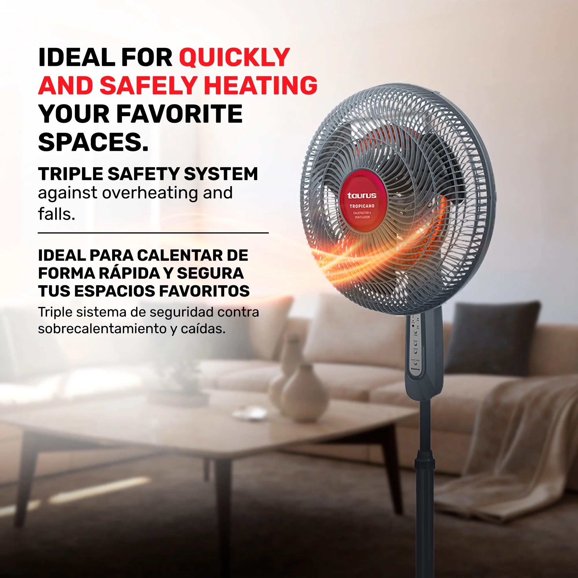 Taurus Tropicano 2-in-1 Fan & Space Heater, Quiet Oscillating Floor Fan with EcoJet Cooling and Heating for Year-Round Comfort - Image 5