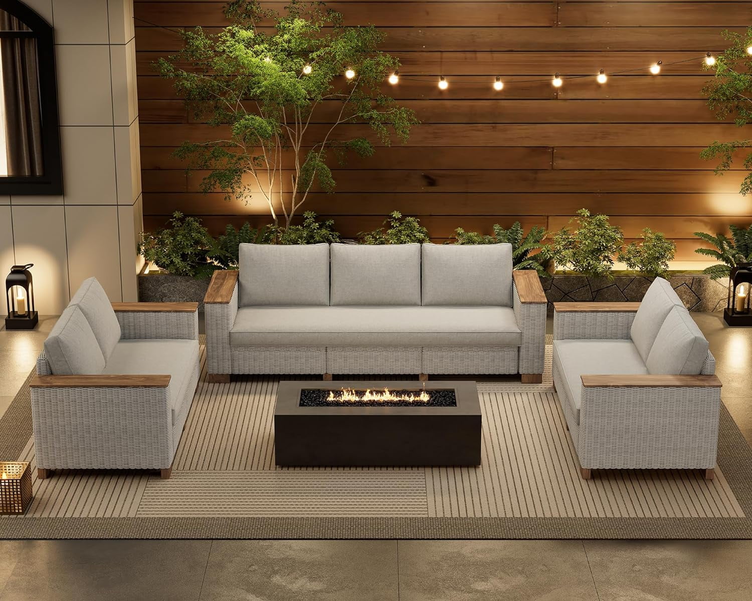 Jocisland Patio Furniture Set, 6 Piece Modular Rattan Outdoor Sectional Set with Washable Cushions, 3-Seat Outdoor Couch, 1 Loveseat, 1 Single Chair for Lawn Deck Backyard Garden, Beige - Image 12