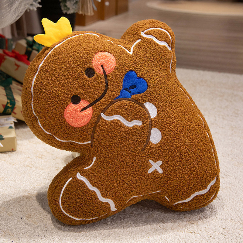 Gingerbread Man Shaped Plush Pillow Soft Fluffy Sherpa Cartoon Christmas Decor Plush Toy for Home Decor Holiday Gift