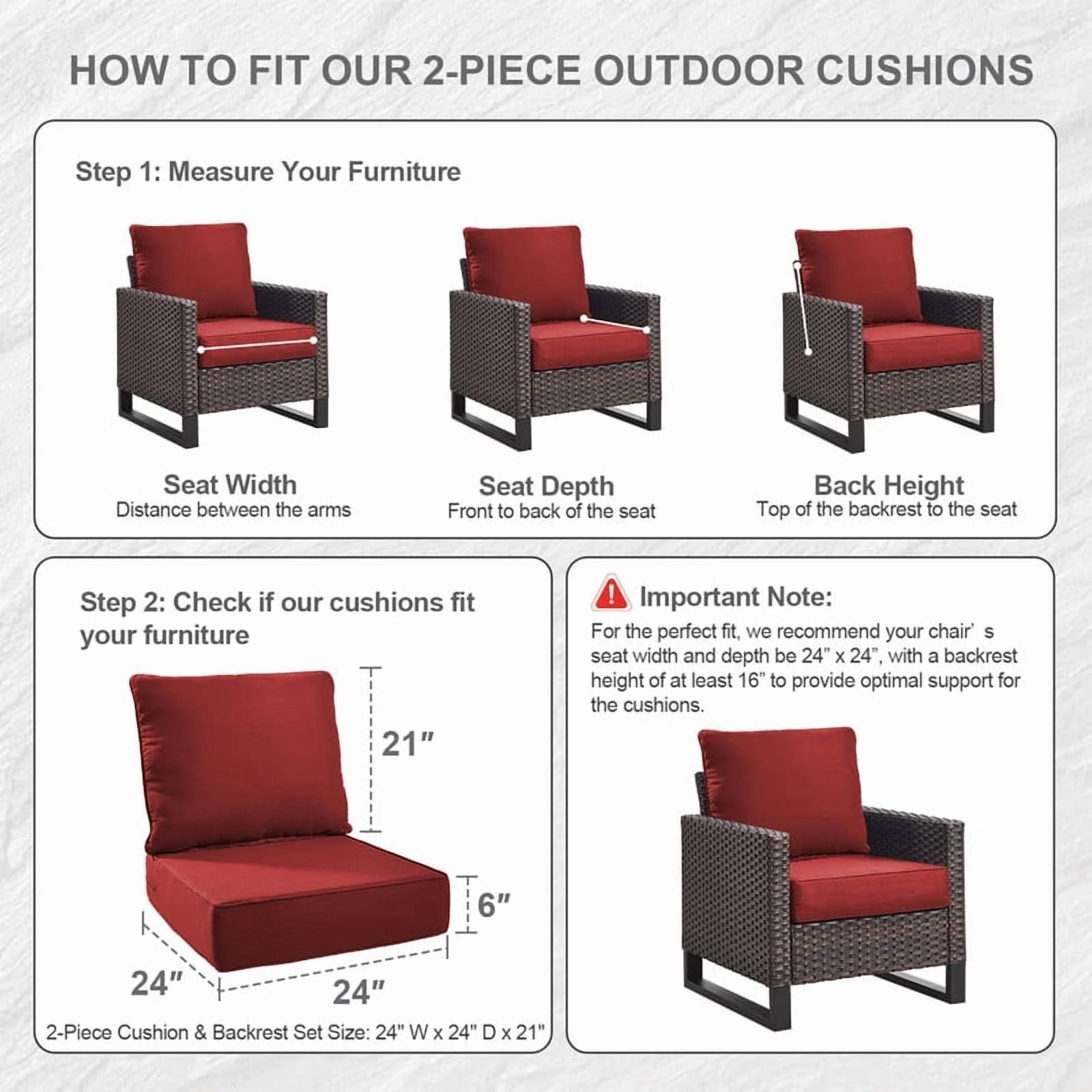 Bellefurn Outdoor Deep Seat Cushion 24 X 24 X 6 inch for Patio Furniture,Outdoor Chair Cushions Waterproof & Fade Resistant Patio Furniture Cushions for Wicker Chair, Sofa, Couch - Image 33