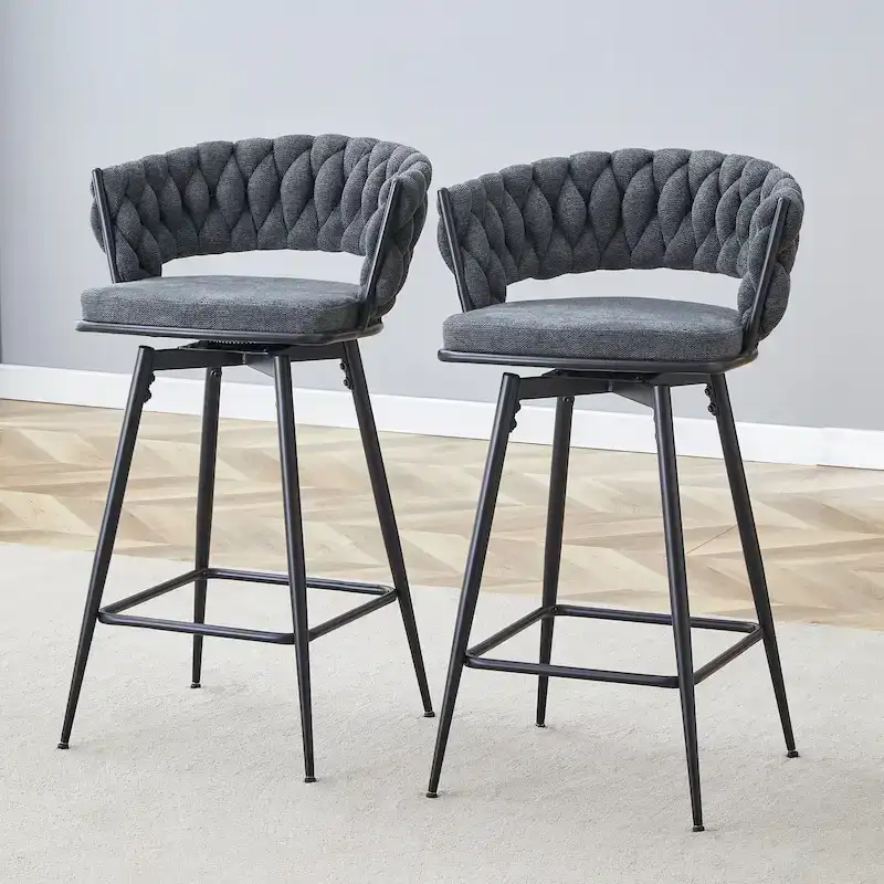 Pair of Swivel Bar Stools with Comfortable Linen Cushions - Counter Height Seating for Kitchen Islands, Dining Areas, or Pubs