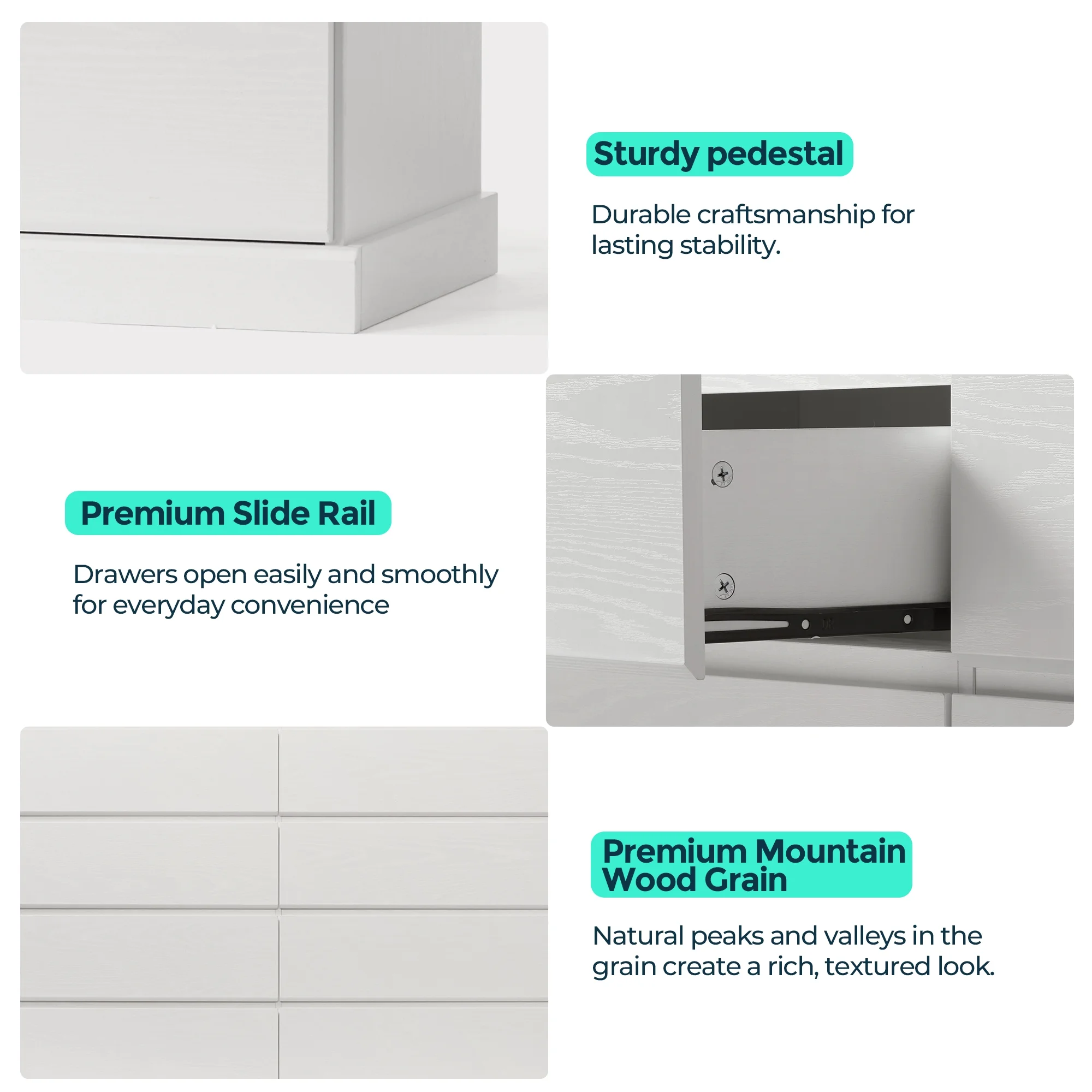 Linsy Home Modern Wood Dressers for Bedroom, Wide Chest of 9 Drawers, White - Image 6
