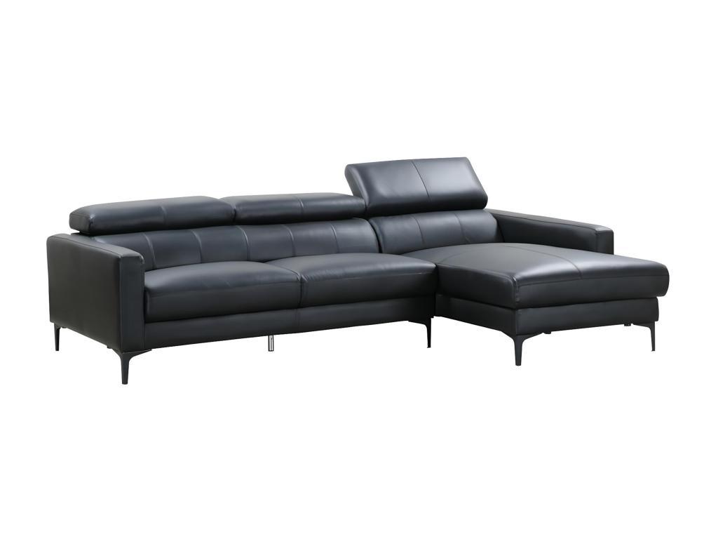 Sofá rinconera de piel de búfalo FLORENCE - Negro - Ángulo derecho