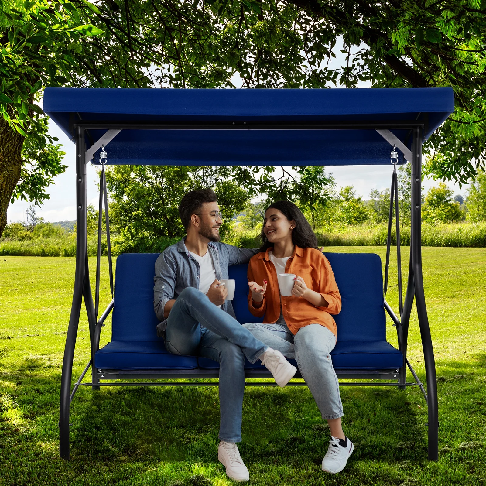 Arlopu 3 Person Porch Swing Outdoor Converting Canopy Swing Glider with Canopy - Image 37