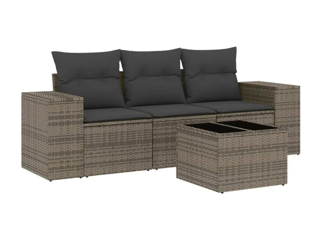 Set de sofás de jardín 4 pzas y cojines ratán sintético gris IUKN41937