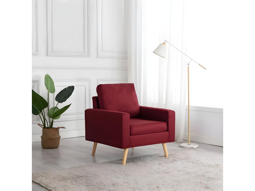 Sillón de tela rojo burdeos