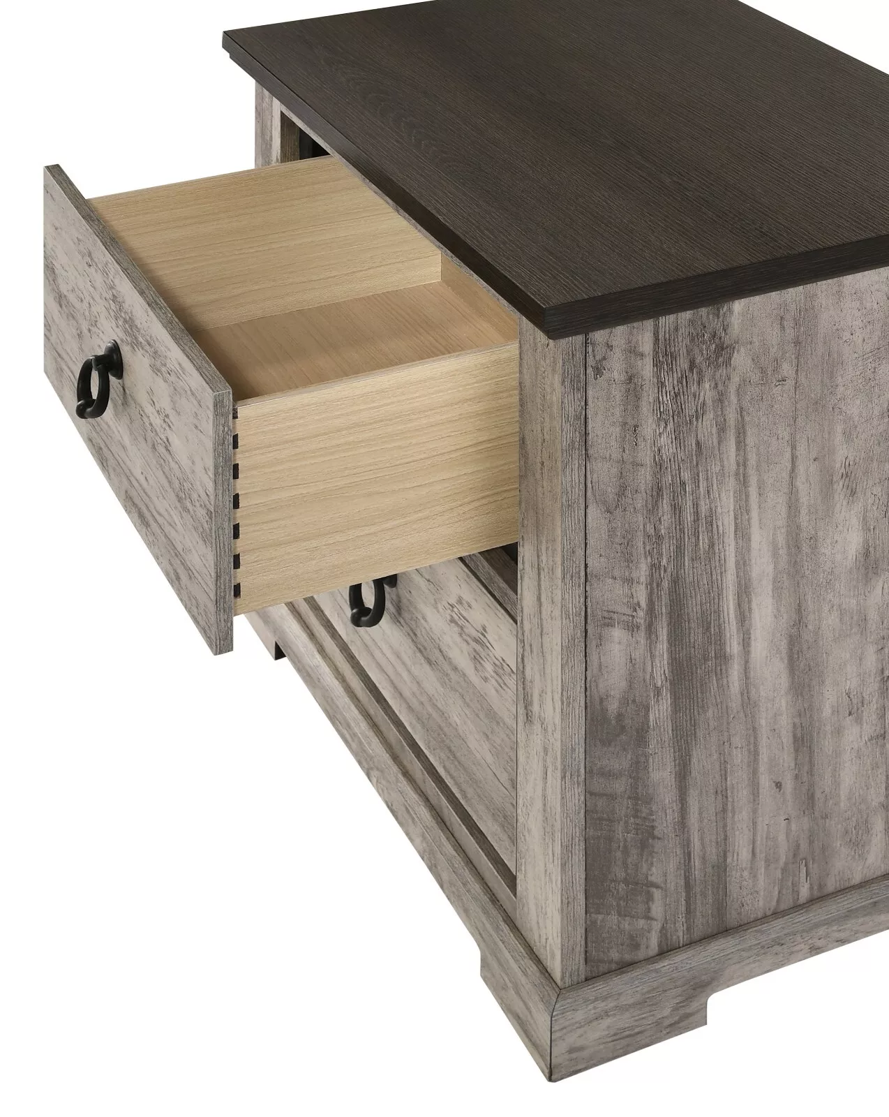 Rustic Gray Poster King Size 3pc Bed Set Storage Chest Nightstand Furniture - Image 5