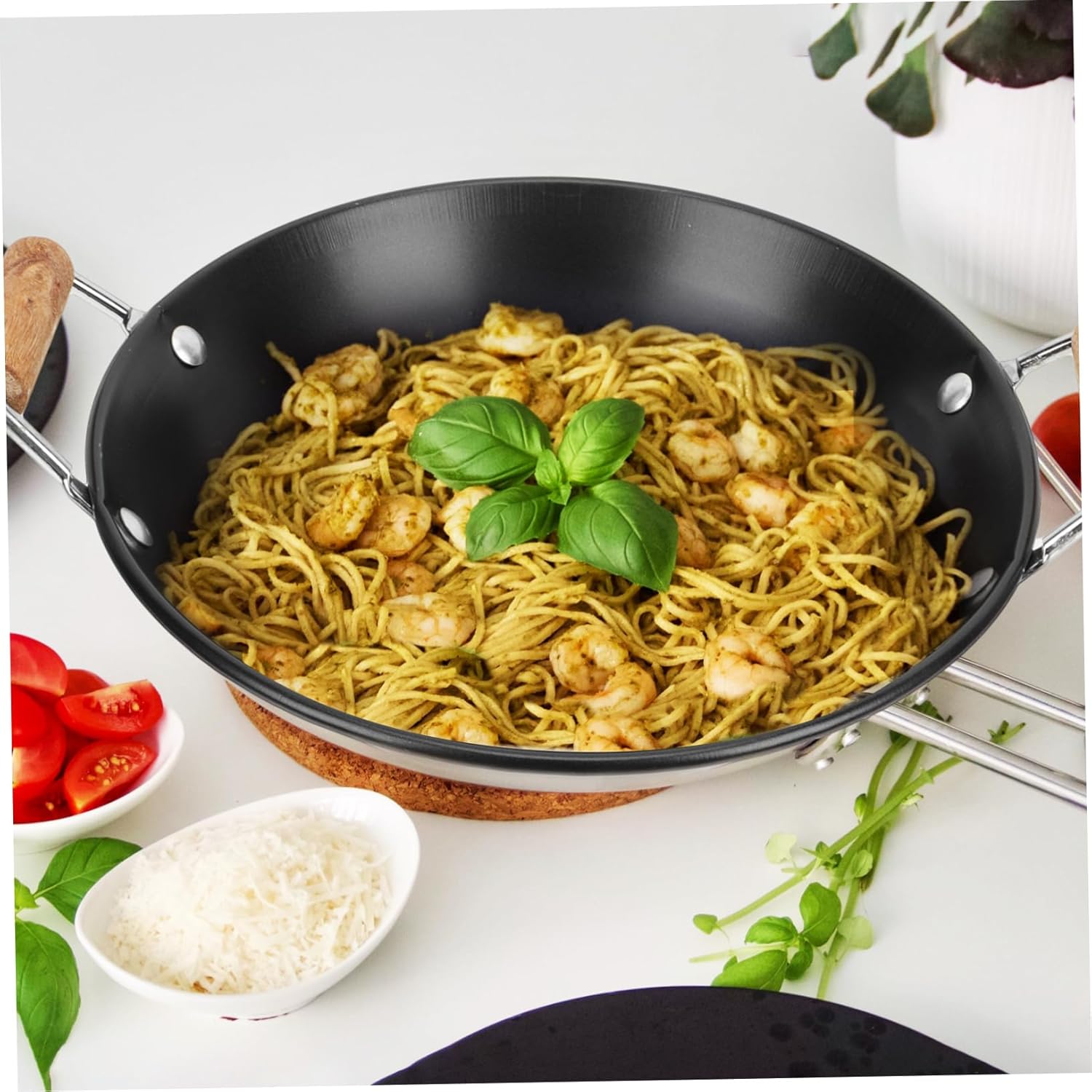 MAGICLULU Stainless Steel Griddle Nonstick Grill Pan Camping Skillet Steak Cooker Nonstick Pan with Lid Noodle Omelet Paella Pan Japanese Small Stoves Wok Metal Individual