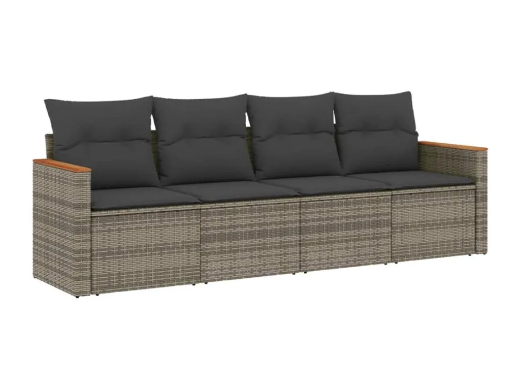 Set de sofás de jardín 4 piezas y cojines ratán sintético gris 83876LNCM