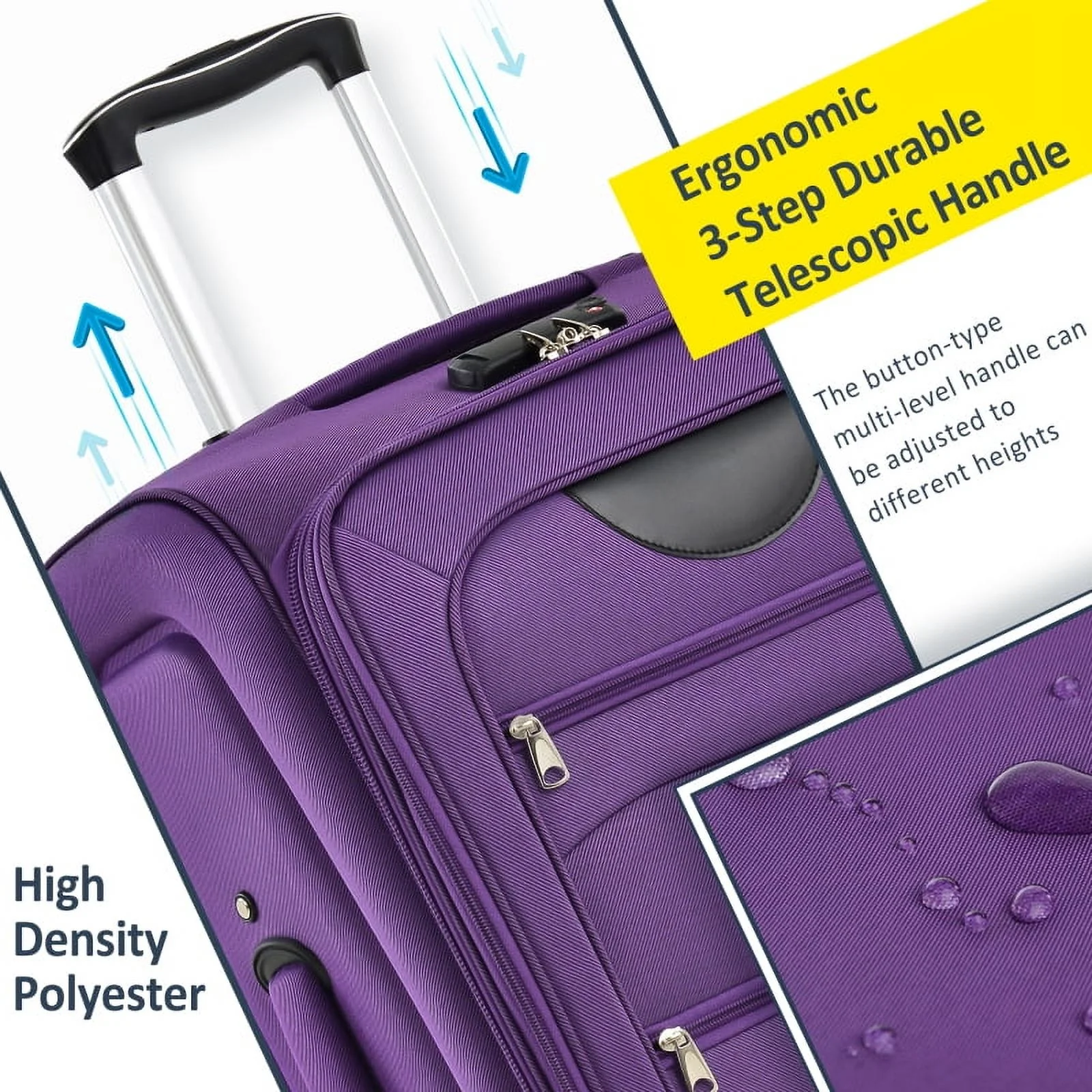 Softside Luggage Expandable 3 Piece Set Suitcase Upright Spinner Softshell Lightweight Luggage Travel Set - Image 15