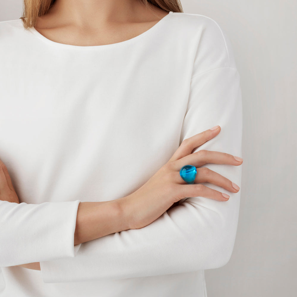 BAGUE CABOCHON - CRISTAL BLEU CLAIR