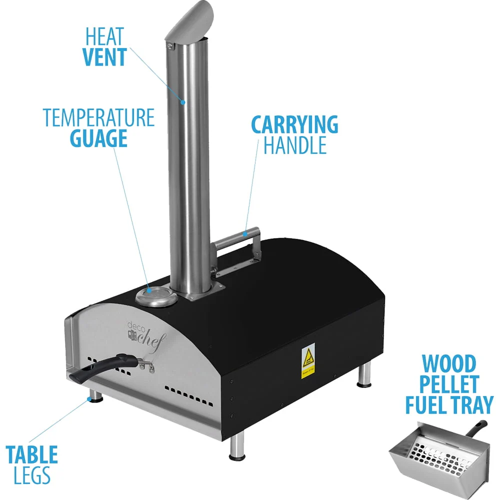 Deco Chef Outdoor Pizza Oven with 2-in-1 Pizza and Grill Oven Functionality, 13" Pizza Stone, 3-Layer Stainless Steel Construction, Pizza Peel, Dough Scraper, Scoop, Slotted Grill (Black) - (Open Box - Image 9
