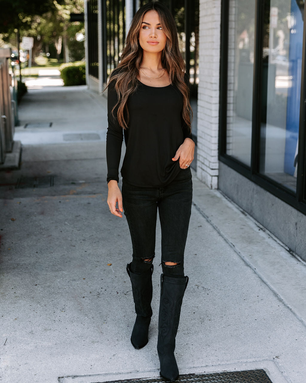 Elm Ribbed Long Sleeve Top - Black - Se7enfashion