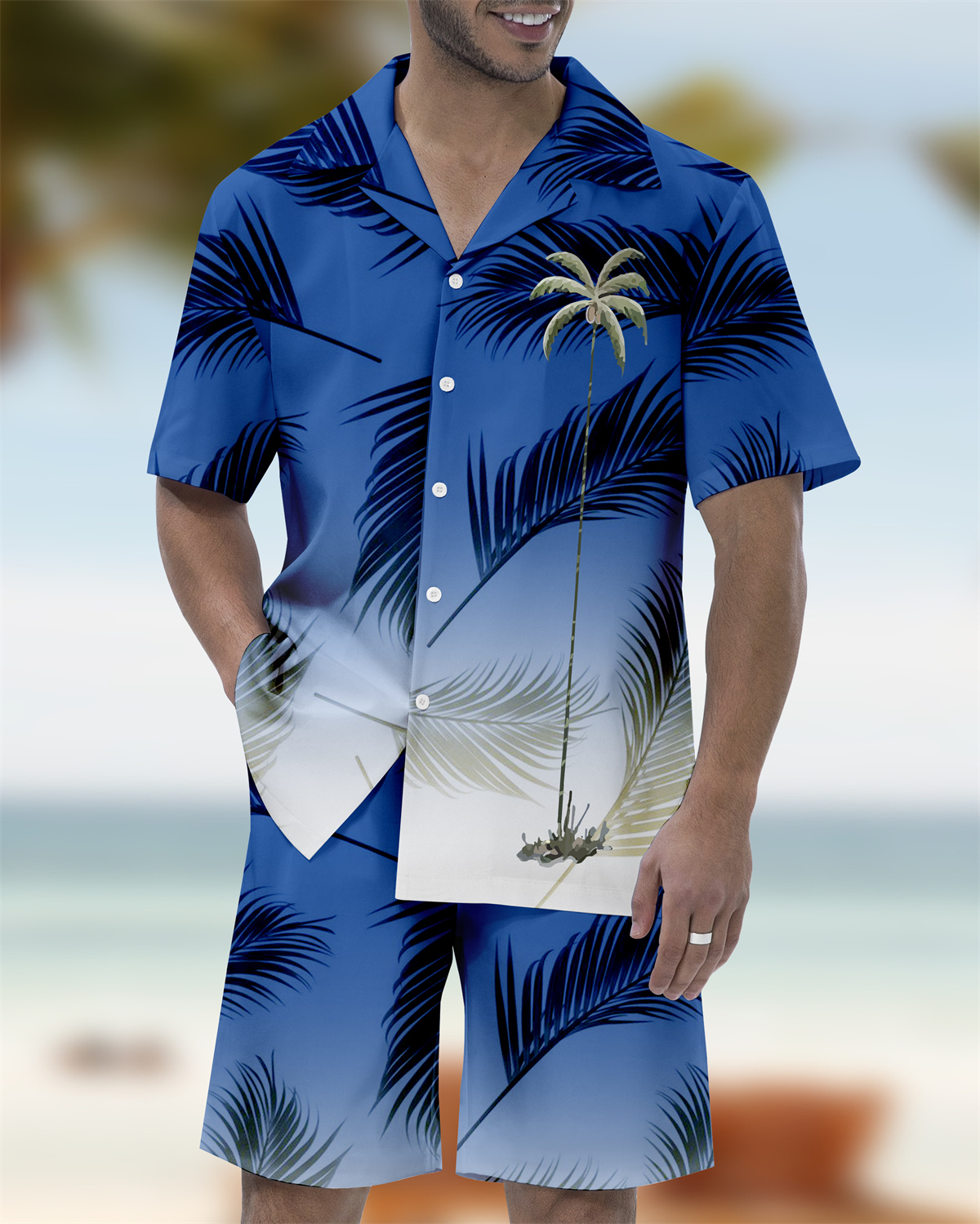 Men's Casual Vacation Hawaiian Cuban Collar Short Sleeve Shirt Set