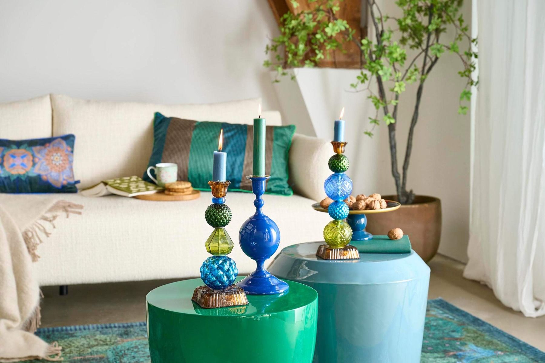 Candle Holder Metal Sphere Navy 24cm