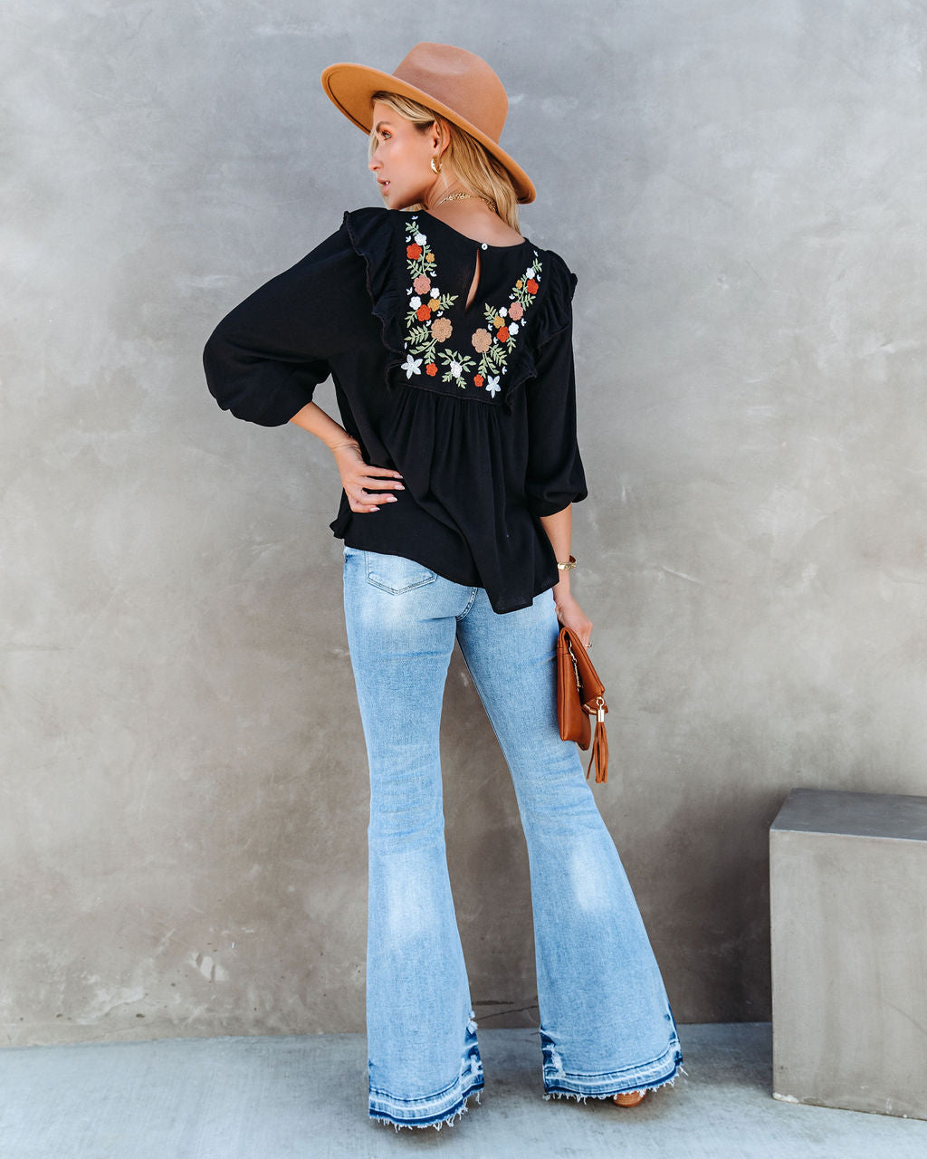 Bohemian Fall Floral Embroidered Babydoll Top - Black - SALE - Se7enfashion