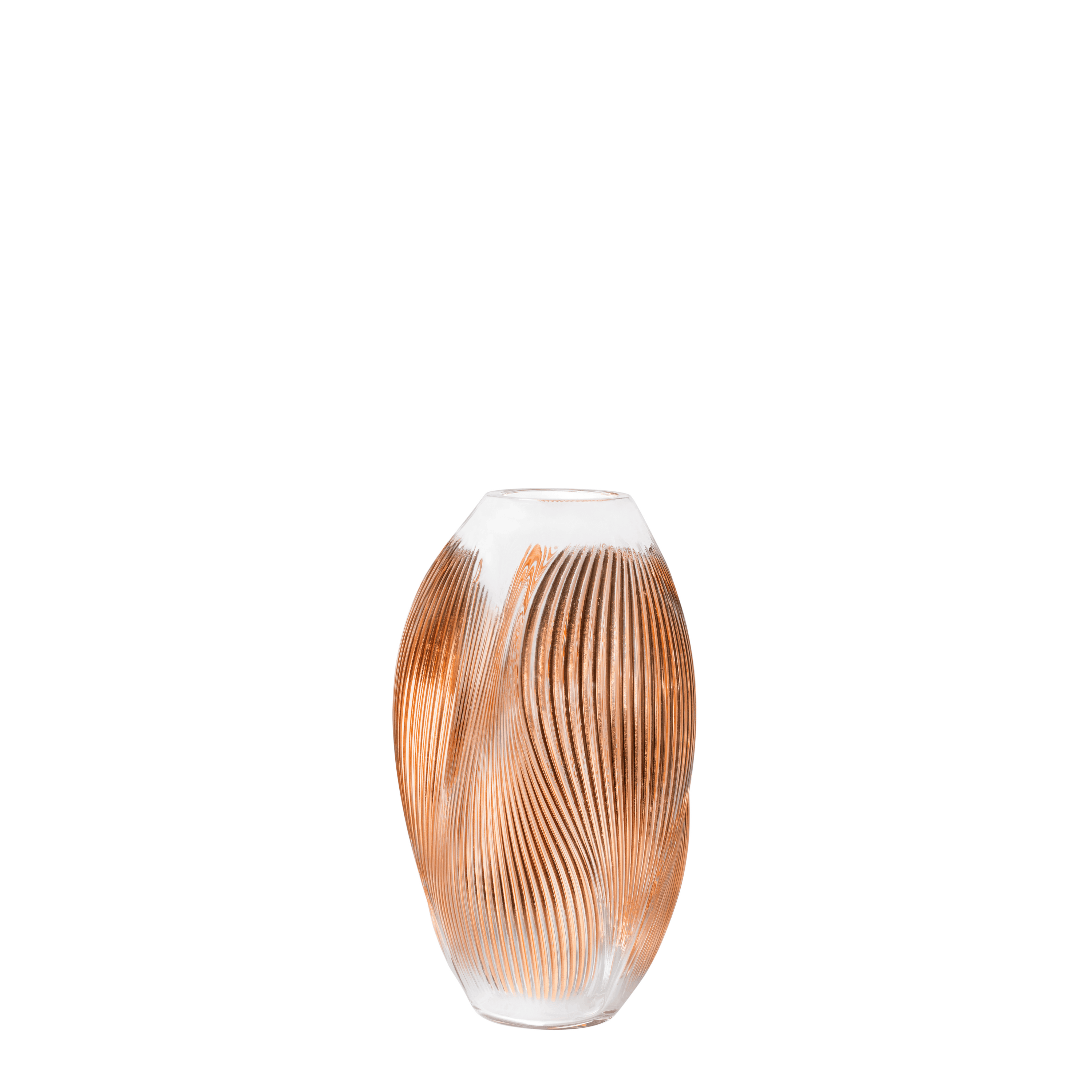 VASE ALIZÉ À LA FEUILLE D'OR ROSE - CRISTAL INCOLORE À LA FEUILLE D'OR ROSE