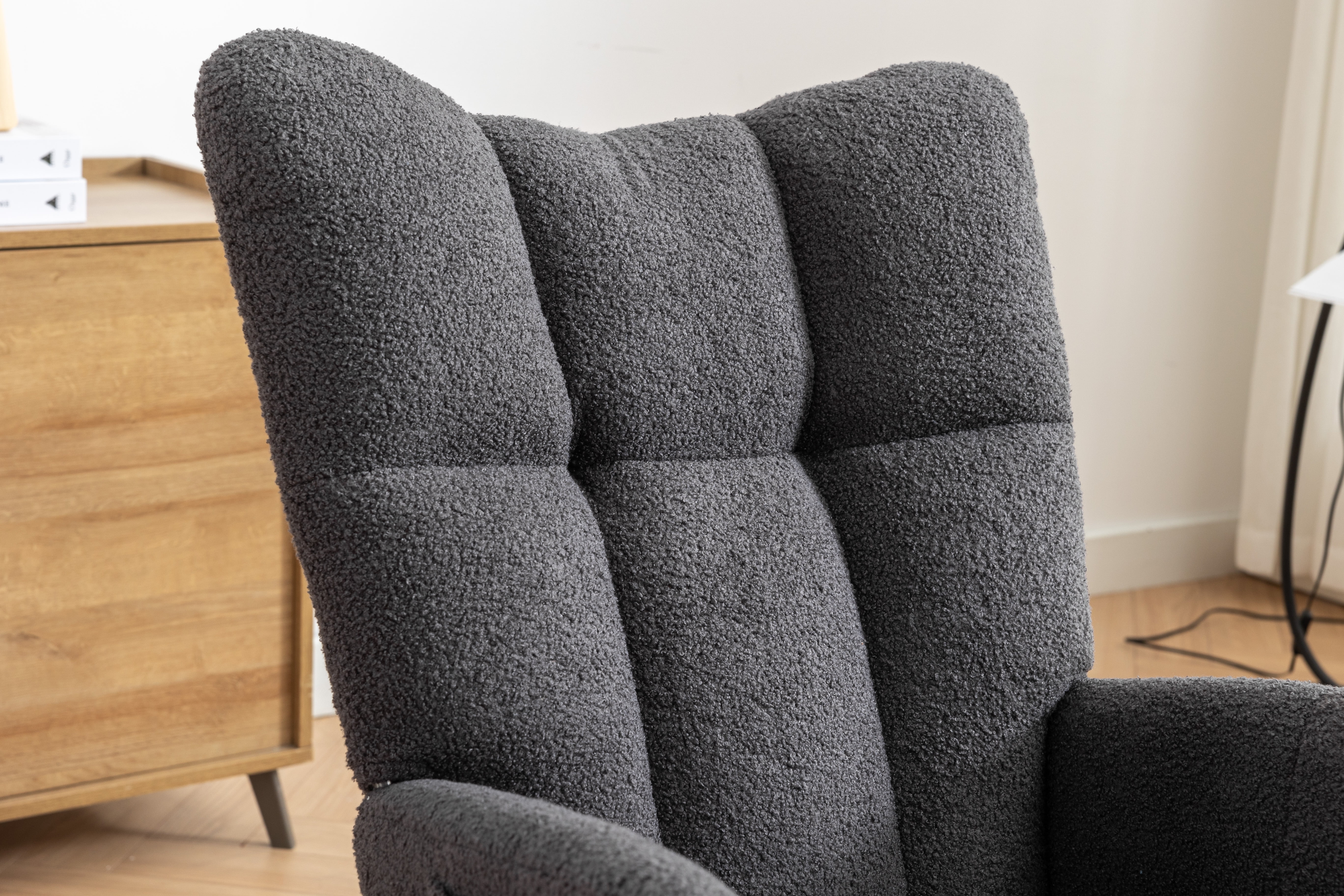 Rocking Chair Nursery,Teddy Upholstered Glider Rocker with High Backrest,Modern Rocking Accent Chairs Glider Recliner for Living Room, Nursery, Bedroom,White - Image 24