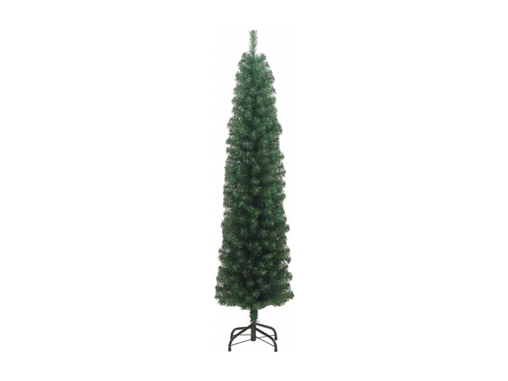 Árbol de Navidad artificial fino con soporte verde 210 cm PVC