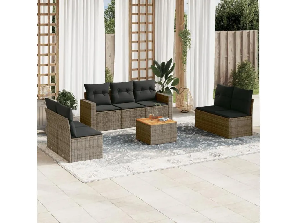 Set de sofás de jardín 8 pzas y cojines ratán sintético gris 36844jjiz