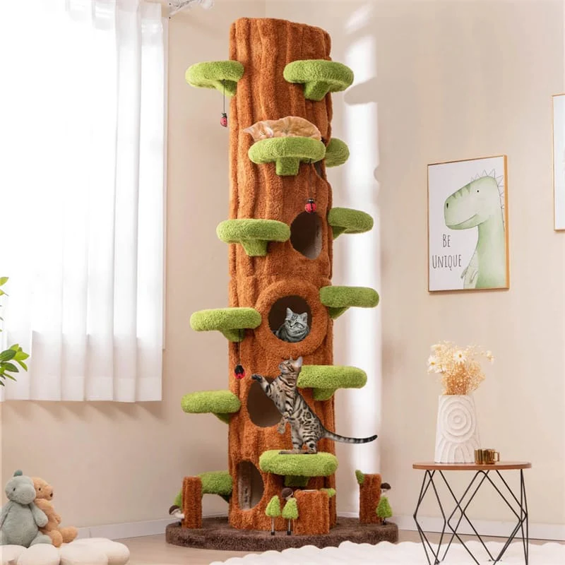 Eletriclife 90.5" Tall Multifunctional Cat Tree Tower with 5 Private Condos for Indoor Cats