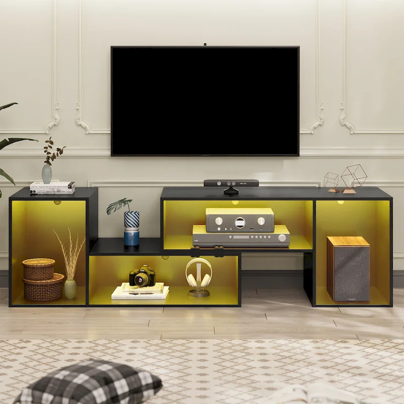 Modern Modular TV Stand with LED Lighting & Open Storage