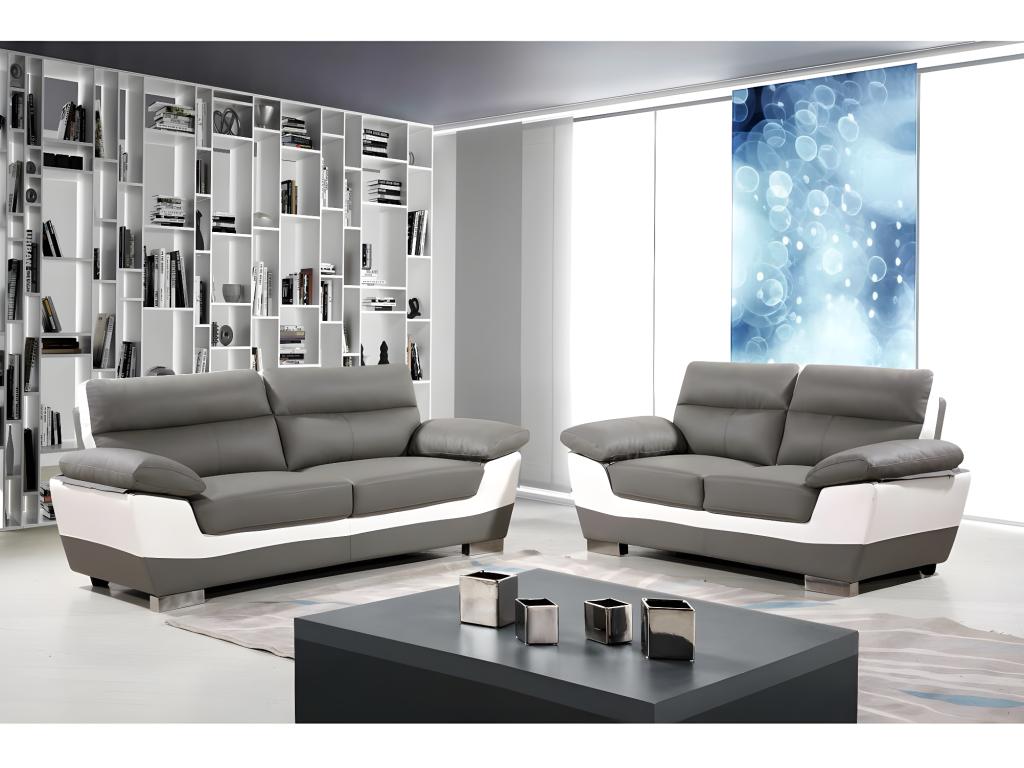 Sofá cuero reconstituido / pvc dallas - 3 plazas gris/blanco