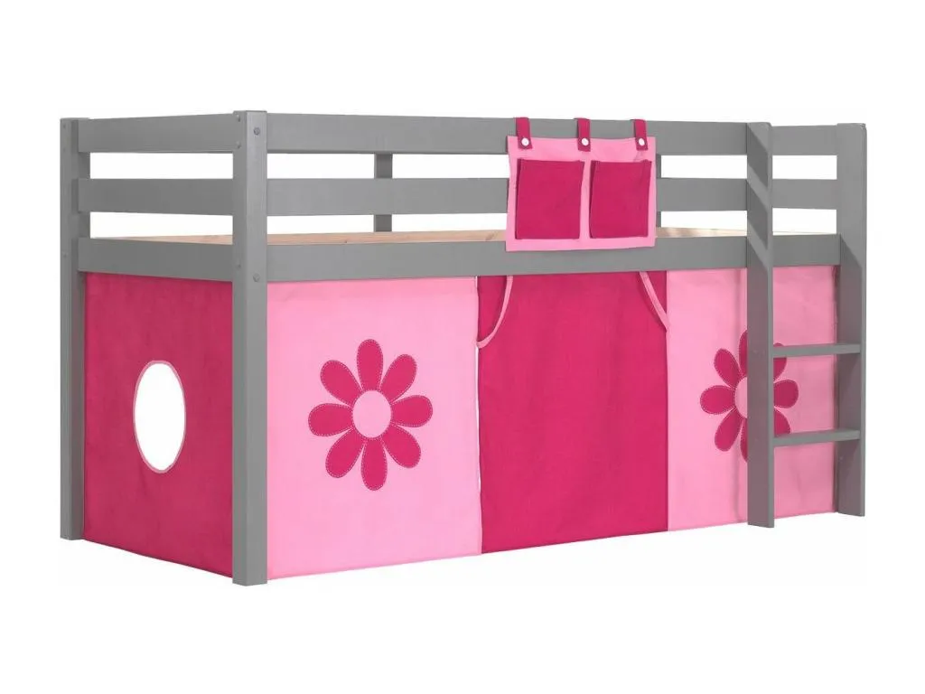 Cama altillo 90x200 cm con tienda de flores de pino macizo gris pino kvv3340767