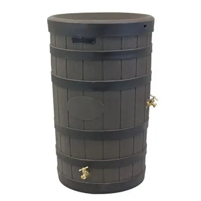 50-Gallon Outdoor Rain Barrel with Wood-Look Finish