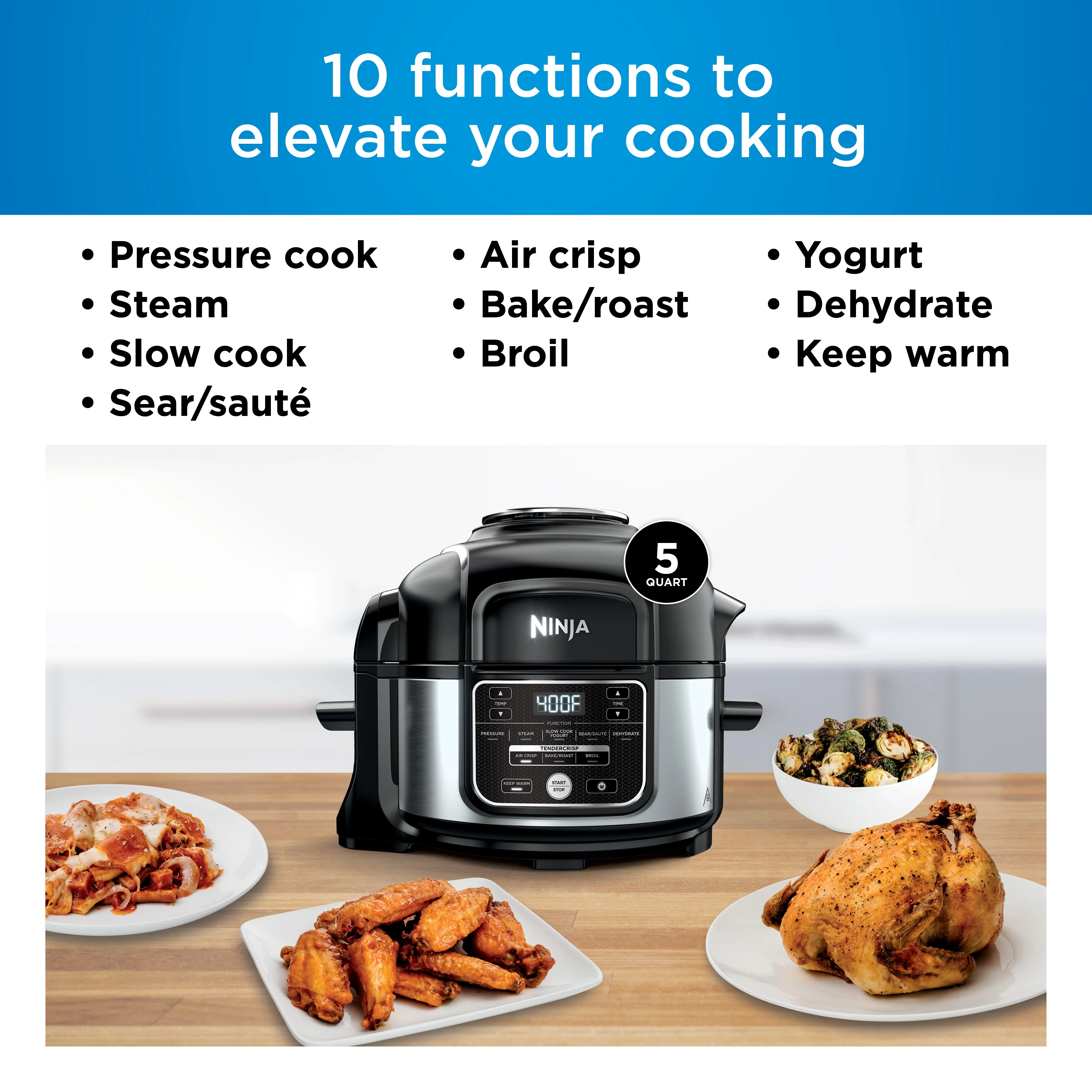 Ninja Foodi 10-in-1 5 Qt Pressure Cooker, Steamer, Bake, Broil, Dehydrate, Air Fryer, Non-Stick, FD101 Stainless Steel - Image 7