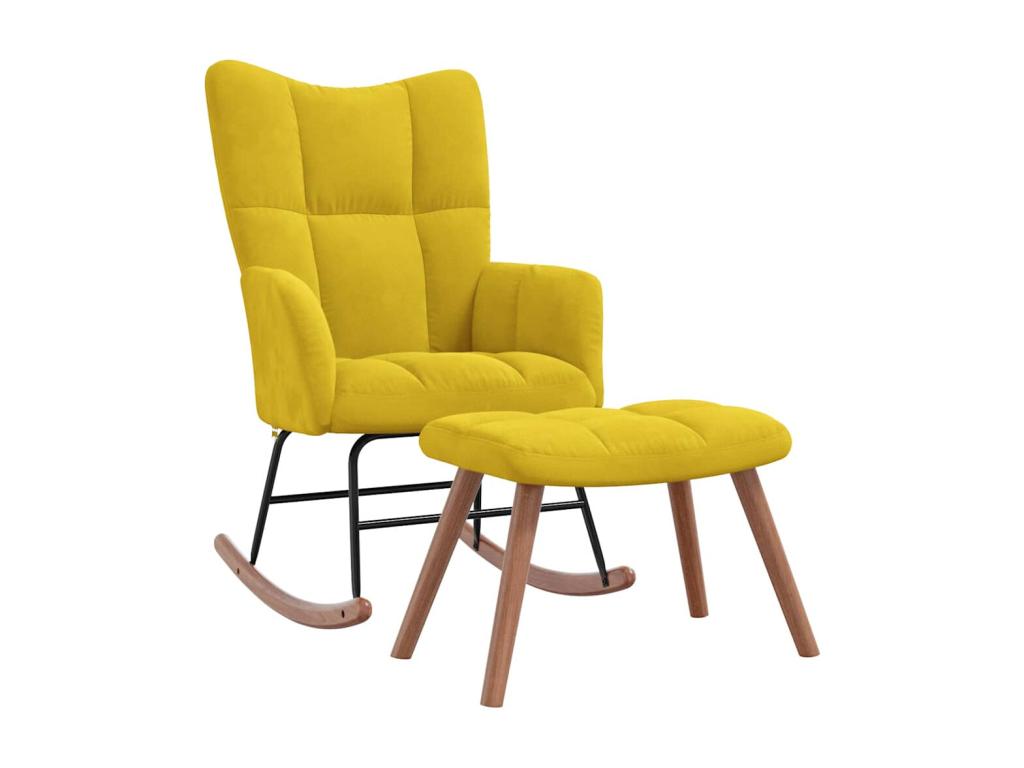 Silla mecedora con reposapiés tela amarillo mostaza