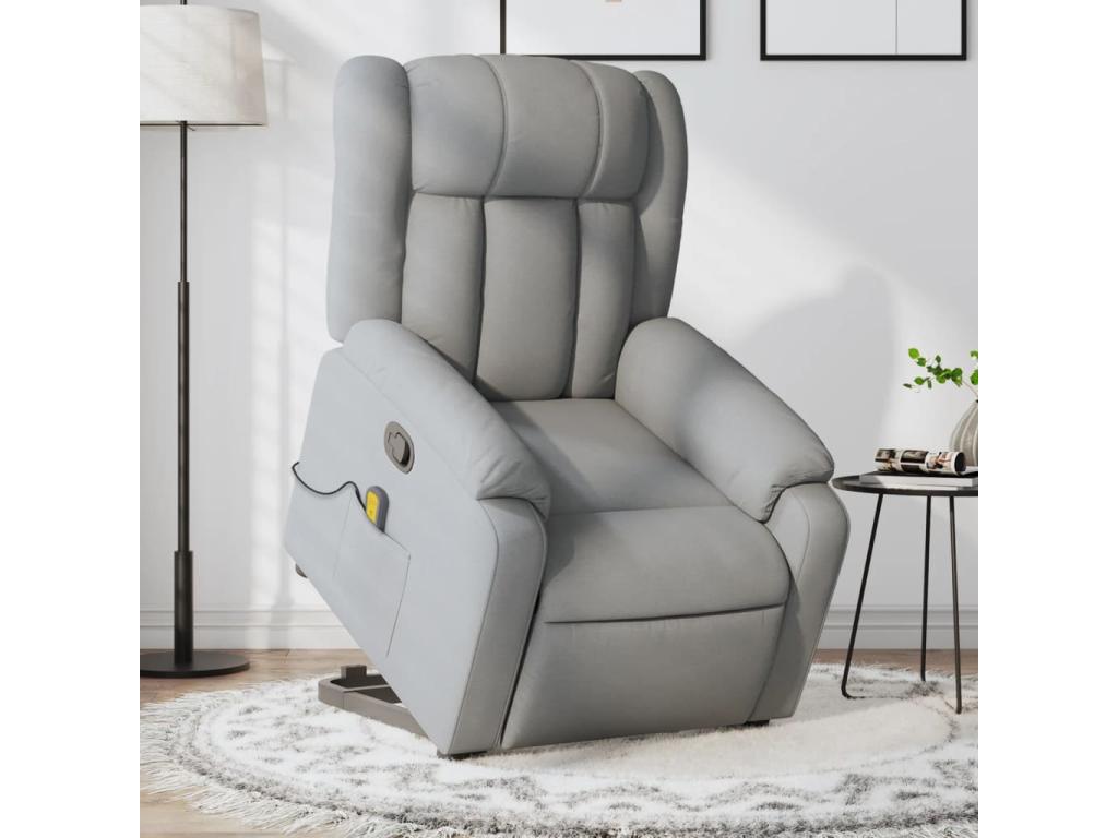 Sillón de masaje reclinable de pie de tela gris claro