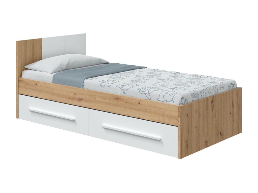 Cama individual Anaheim, Cama contenedor individual con cabecero, Estructura de cama con 2 cajones para dormitorio,196x97h77 cm, Roble anudado y Lujodec