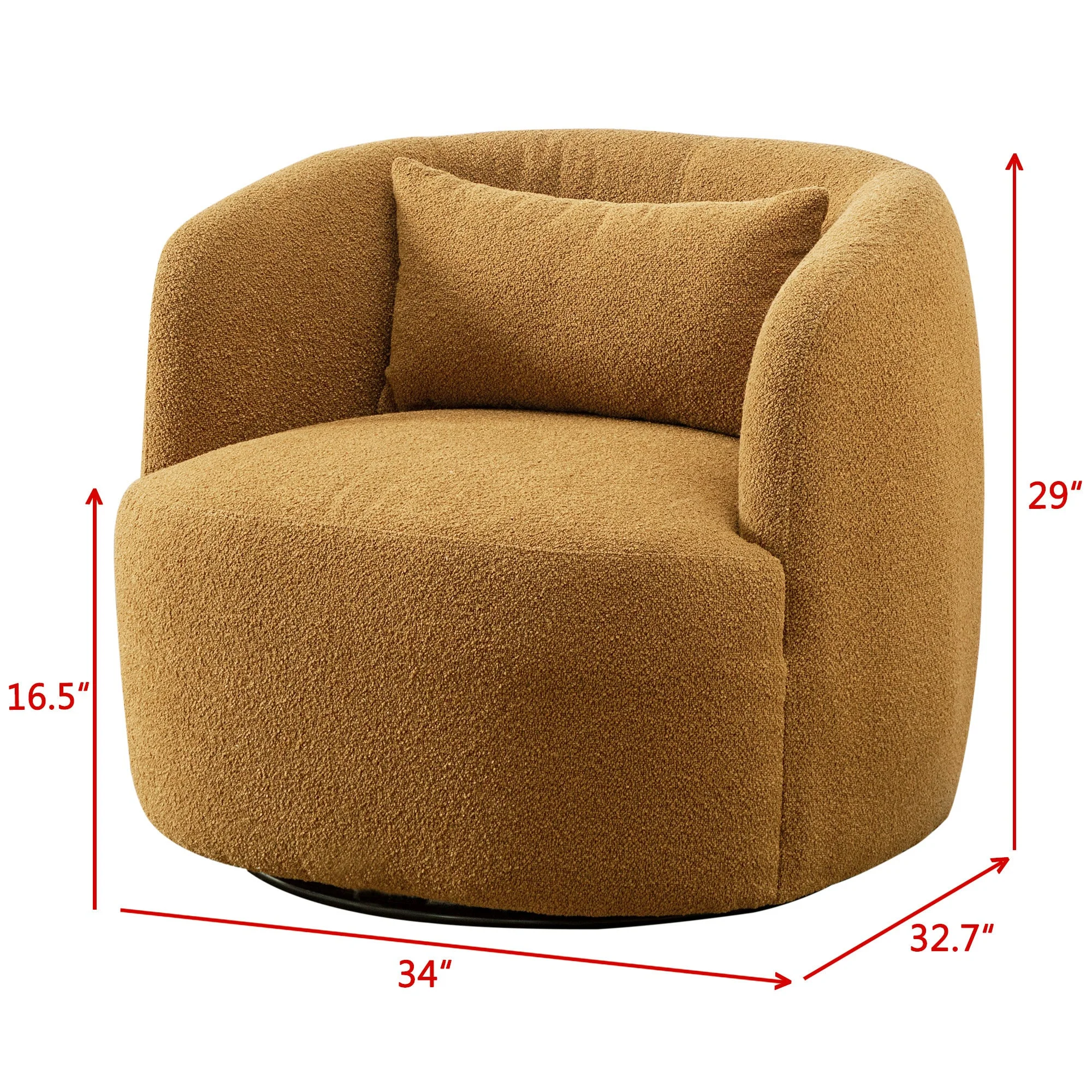 34" Wide Boucle Swivel Barrel Chair, No Assembly Round Upholstered Armchair Accent Chair Single Sofa Chair with Toss Pillow for Living Room and Bedroom, Taupe - Image 44