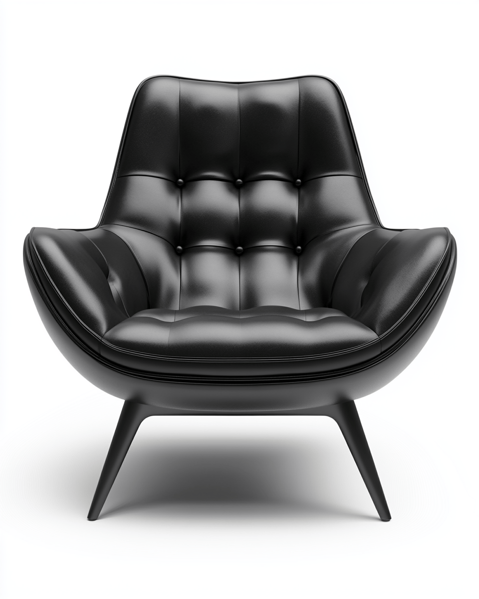 Sillón tapizado en cuero negro – base metálica – estilo moderno