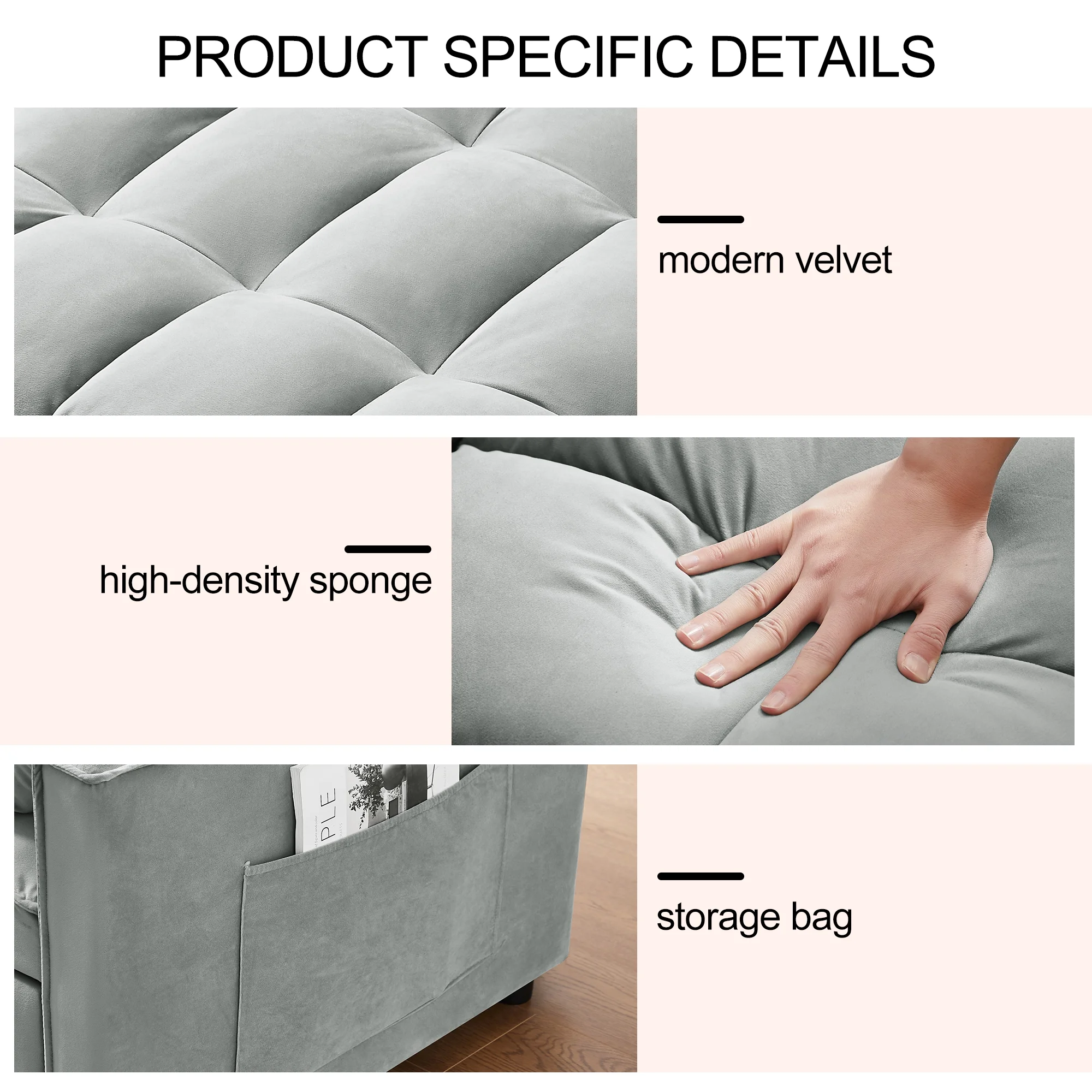 Convertible Sofa Bed,3-in-1 Sleeper Sofa with Pull Out Bed,Sleeper Futon Couch Loveseat with Adjsutable Backrest and Pillows for Living Room,Gray - Image 25