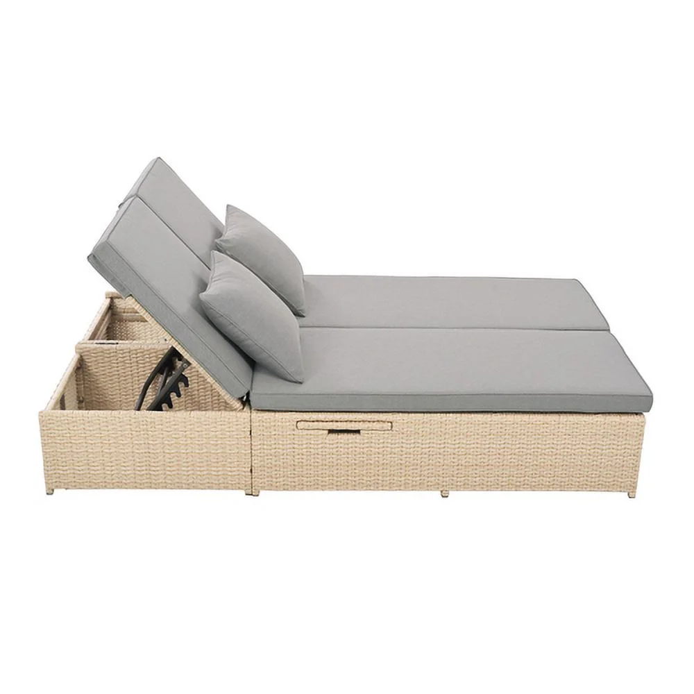 Harper & Bright Designs Rattan Outdoor Double Lounge Chaise 2-Person PE Wicker Outdoor Patio Sunbed with Canopy Cover for Backyard Garden Balcony, Beige+Black - Image 44