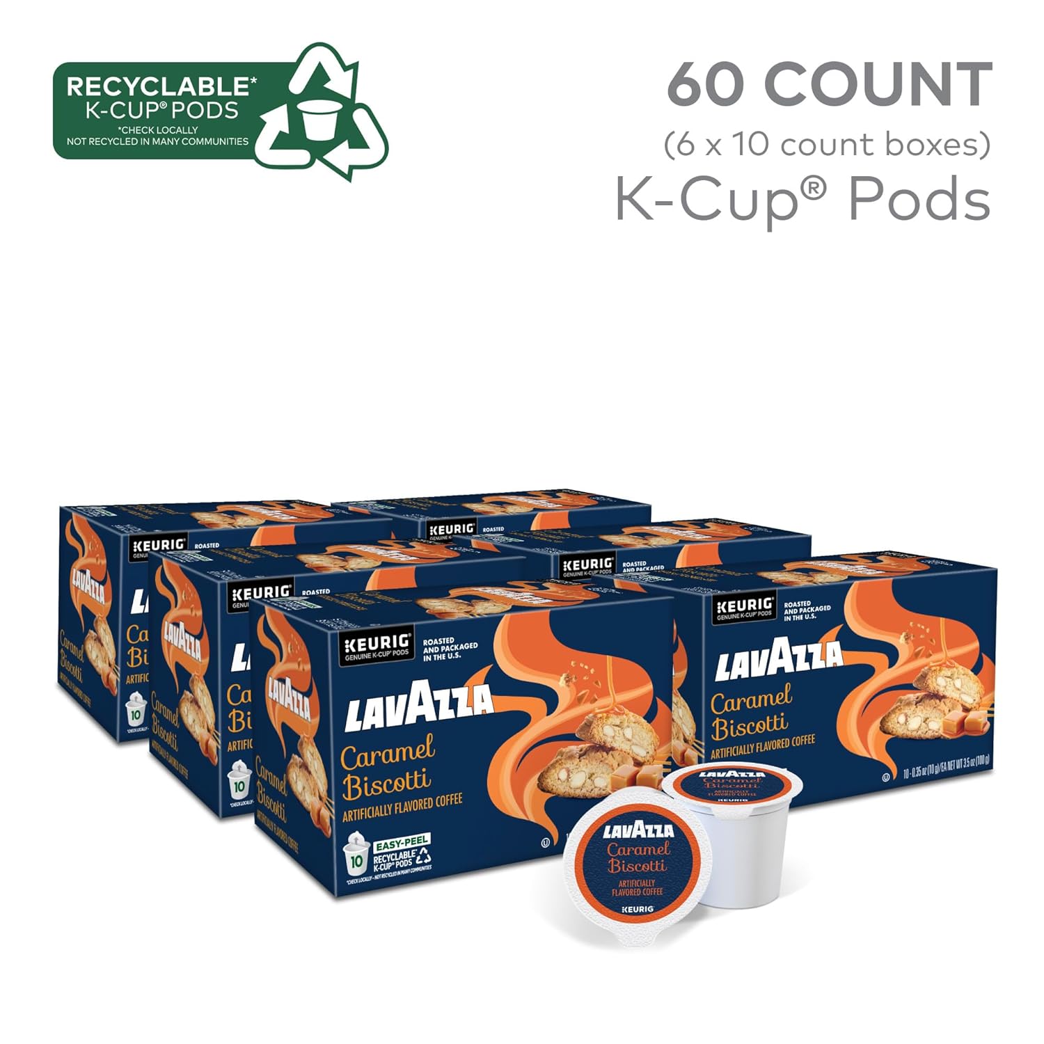Lavazza Caramel Biscotti Coffee. Single Serve Keurig K-Cup Pods. Flavored Coffee. 60-Count Box (6 Packs of 10)