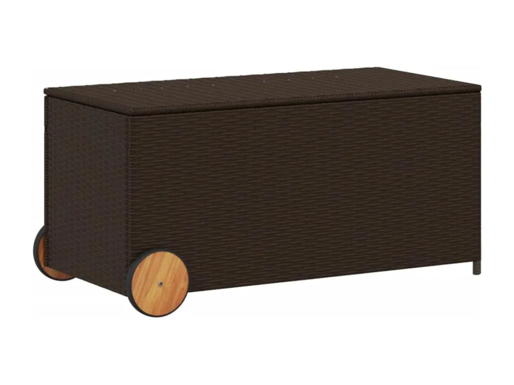 Caja de almacenamiento de jardín con ruedas marrón polirratán 190l ahr3613173