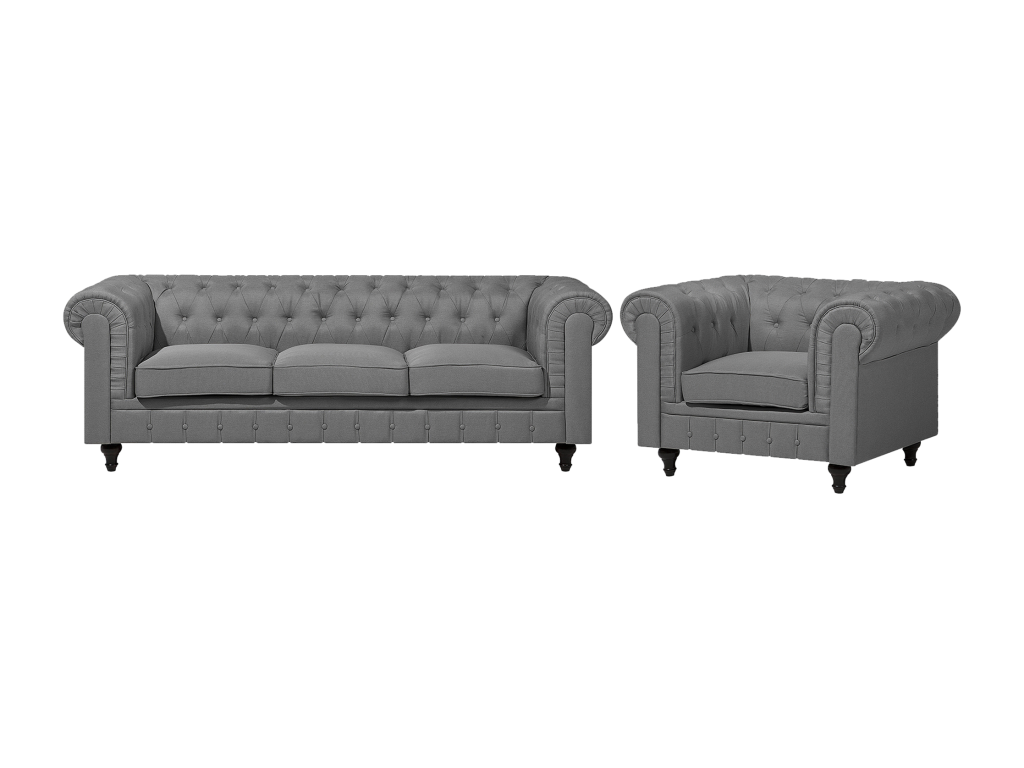 Conjunto de sala de estar 4 plazas tapizados gris CHESTERFIELD