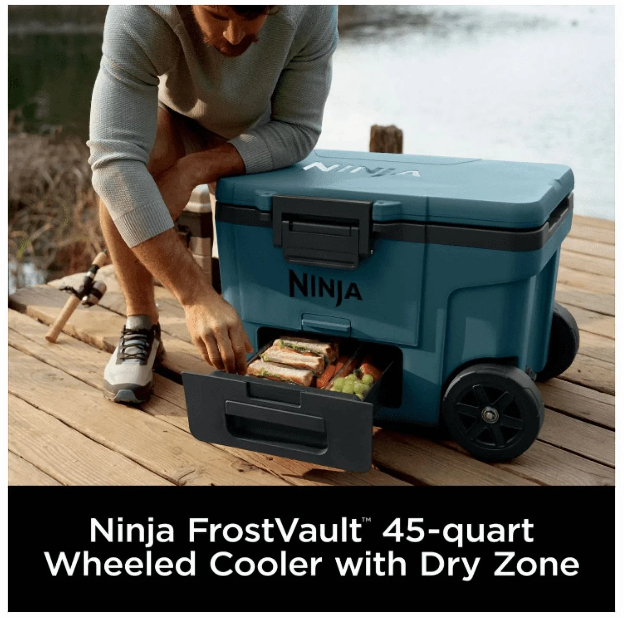 Ninja | Cooler | FrostVault 45QT Cooler with Wheels | Insulated with Temp Dry Storage Drawer | Keeps Ice Cold for Days | for The Beach, Camping, Picnics & More | Ocean Blue | FB245AOB - Image 8