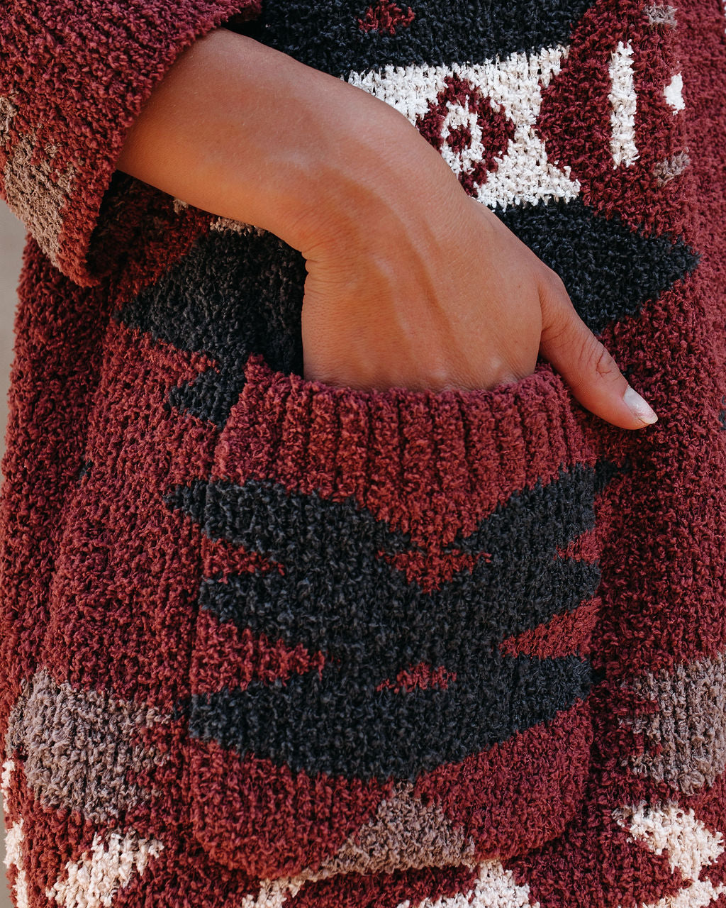 Moraga Pocketed Aztec Cardigan - Brick - Se7enfashion