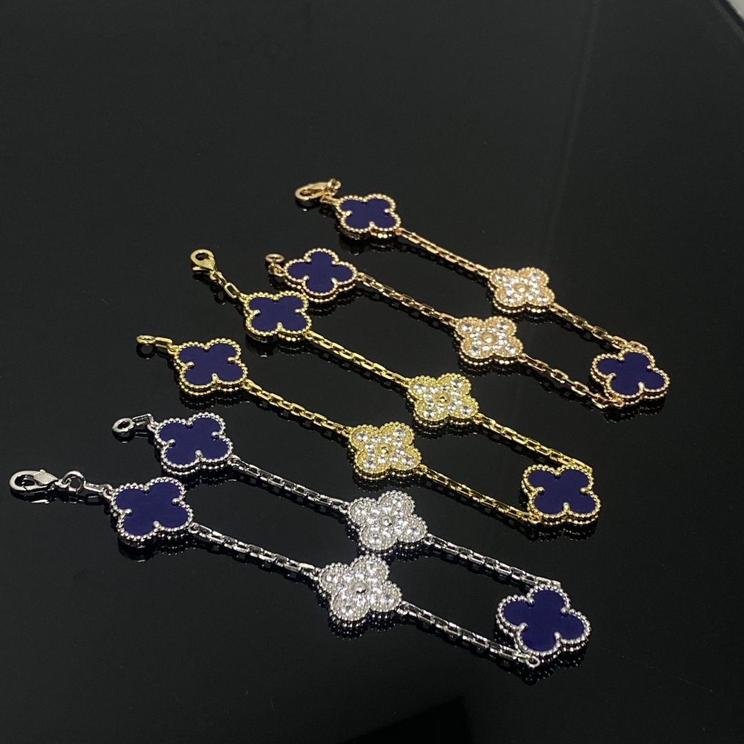 VCA Lapis Lazuli Vintage Alhambra Bracelet, 5 Motifs - Original Replica Club