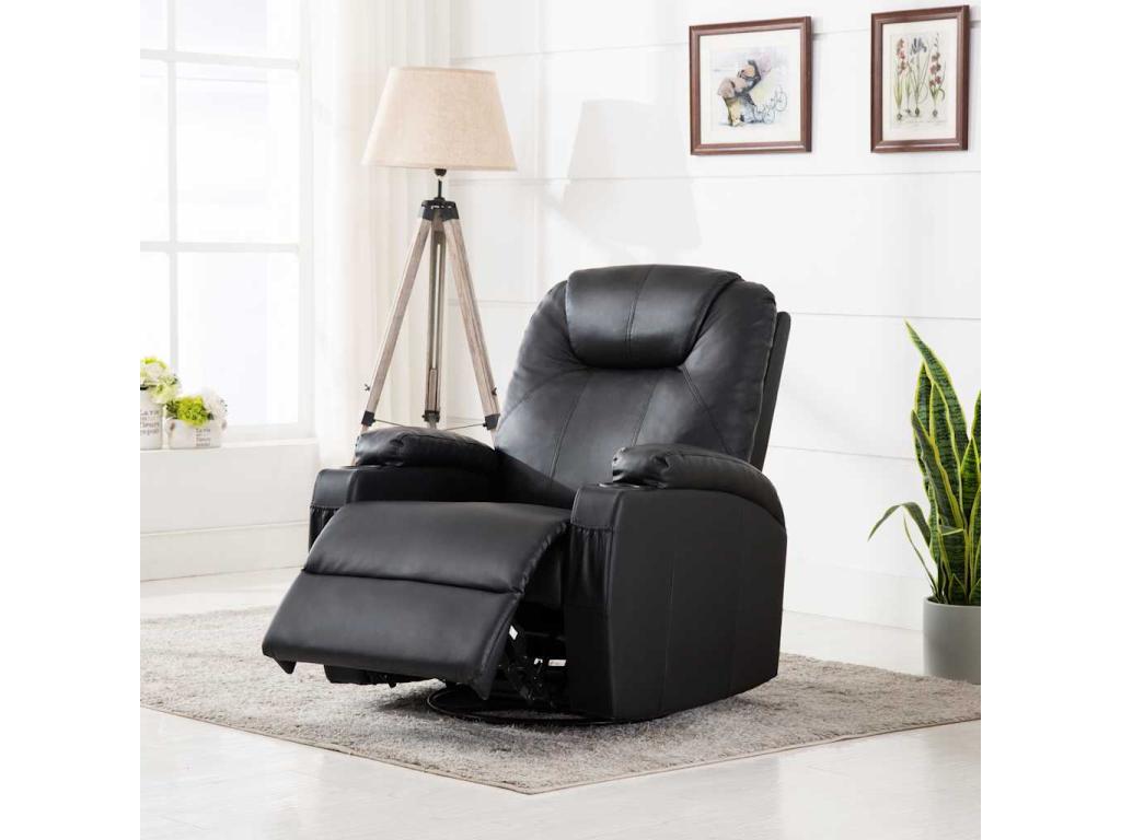 Sillón de masaje mecedora de cuero sintético negro