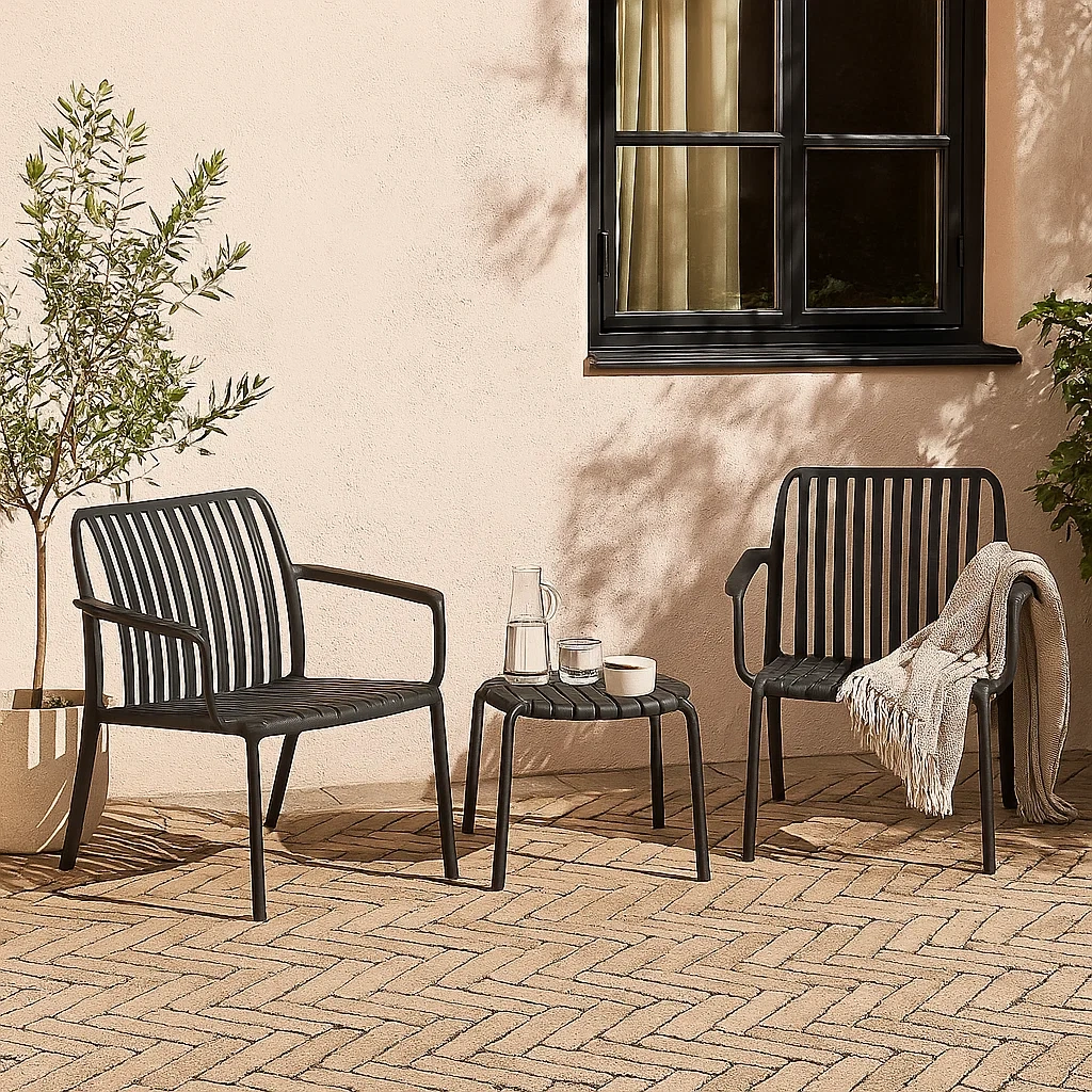 Conjunto de jardín de acero con 2 sillones y 1 mesa baja,Negro y gris - mzJODqR212Zq