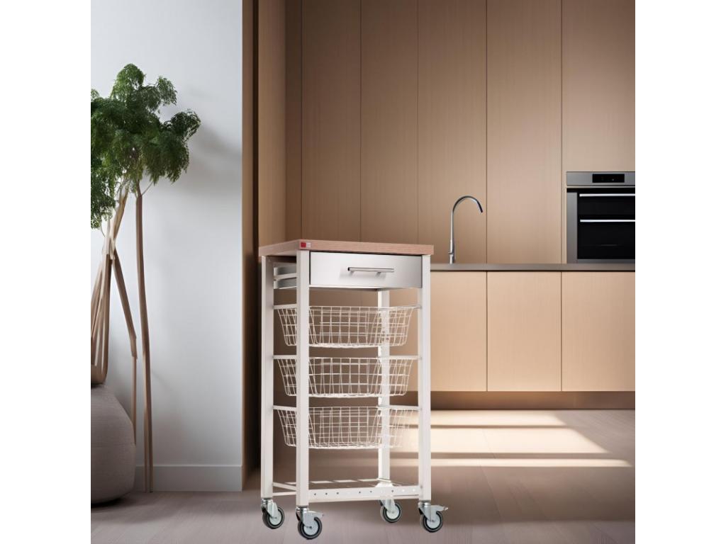 Carrito de cocina, carrito verdulero – Lujodec, Inox, Olmo - 91*48,5*34cm - ONDA