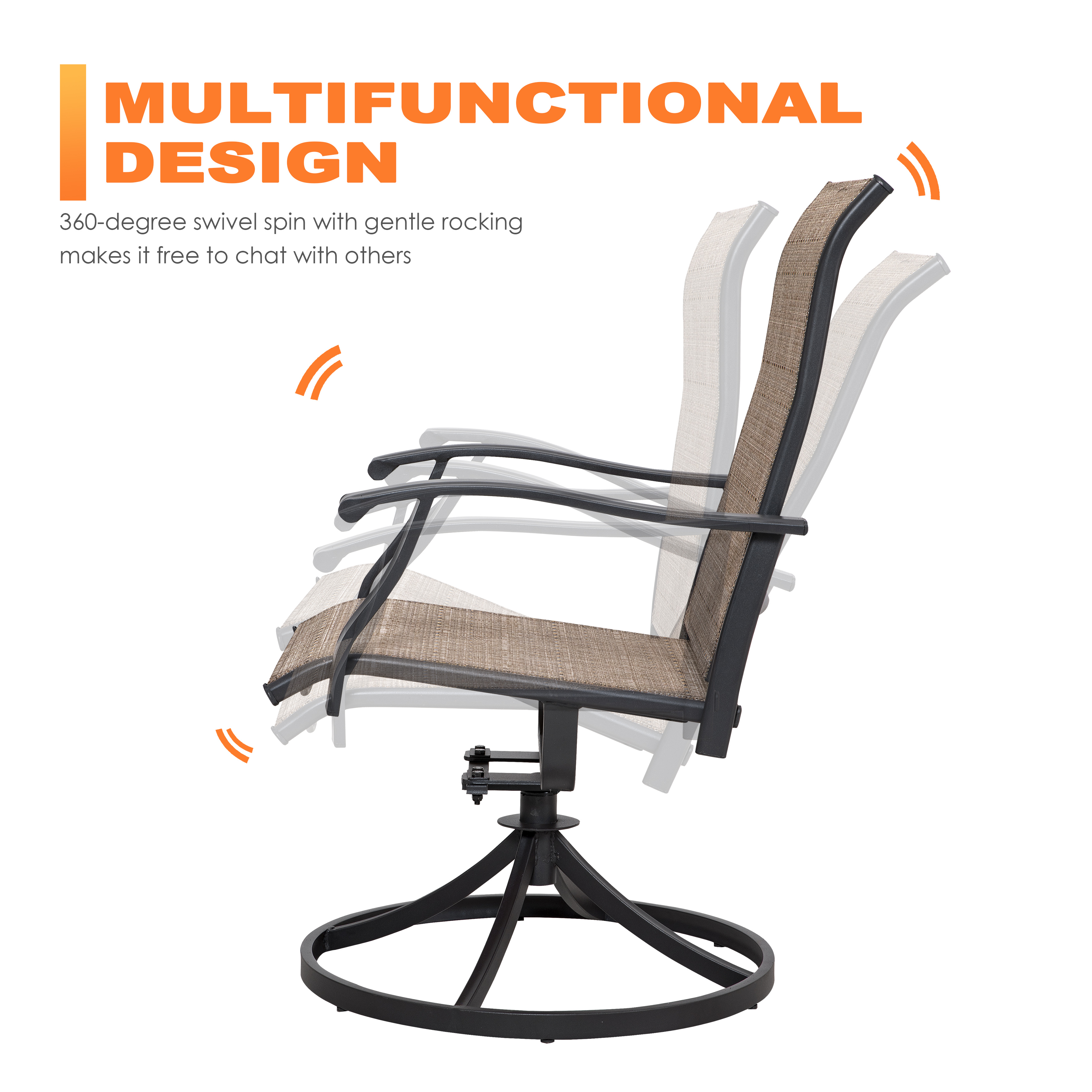 Nuu Garden 5 Piece Outdoor Patio Dining Set, Metal Patio Furniture Set 4 Textilene Swivel Chairs and 37" Square Iron Umbrella Dining Table,Black and Brown - Image 16