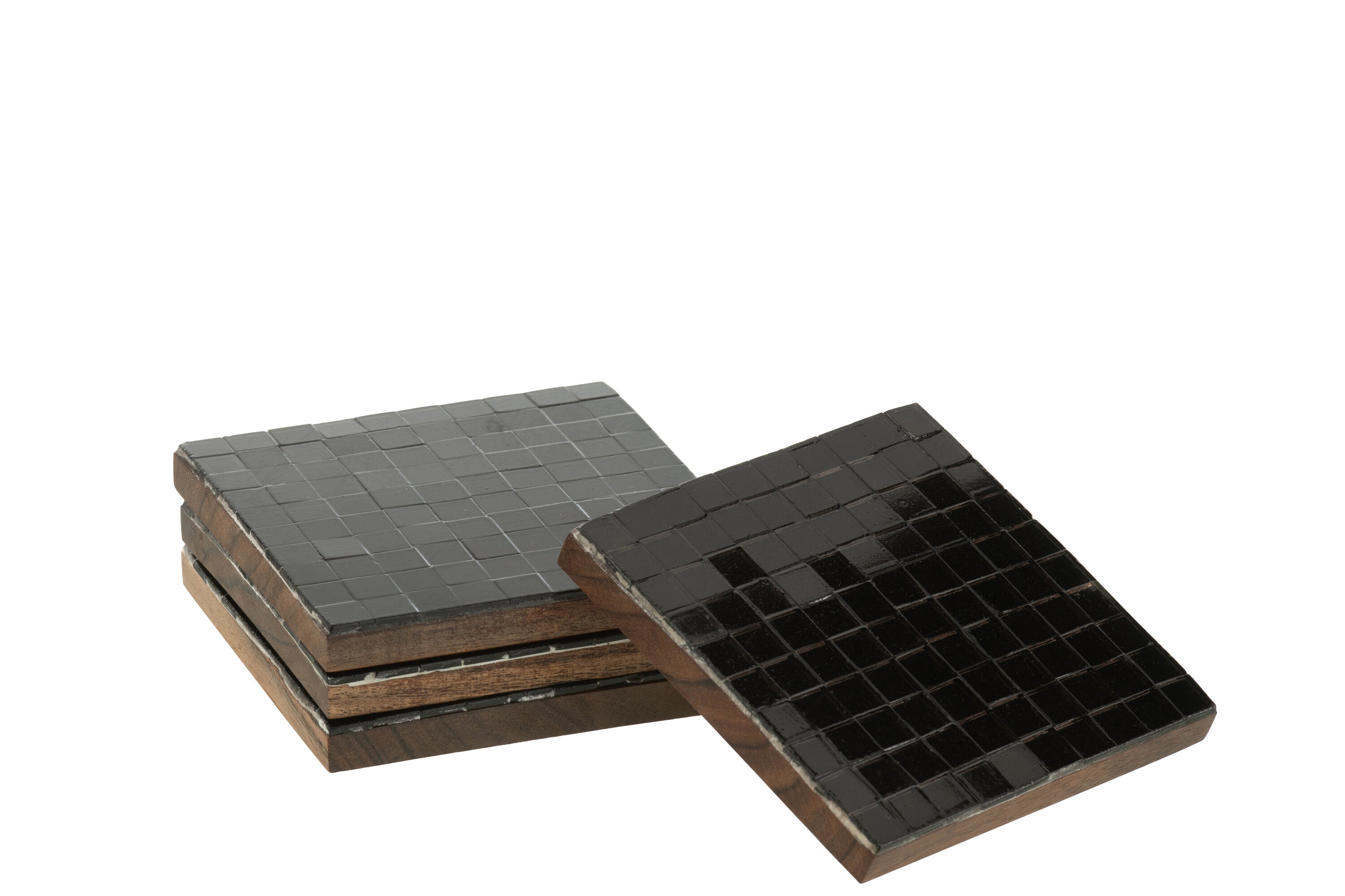 J-Line onderzetter - glas - zwart - doos van 4