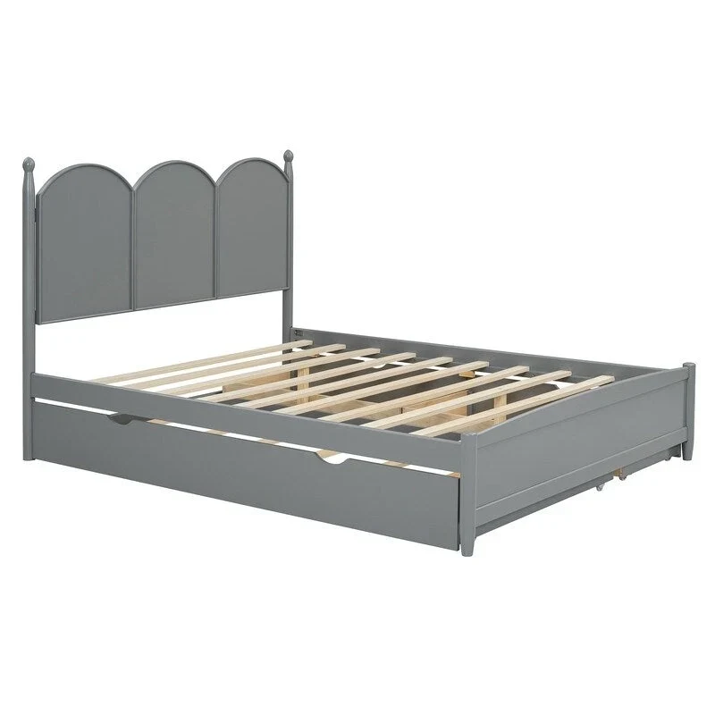 Queen Size Platform Bed with Vintage Headboard - Multifunctional Storage Frame Featuring Twin XL Trundle & 2 Drawers